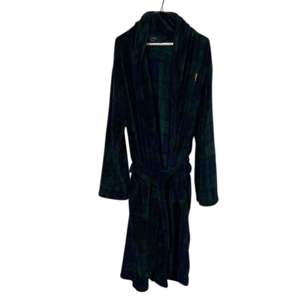 Polo Ralph Lauren Tartan Plaid Bath Robe Mens Size Small/Medium Preppy Blue
